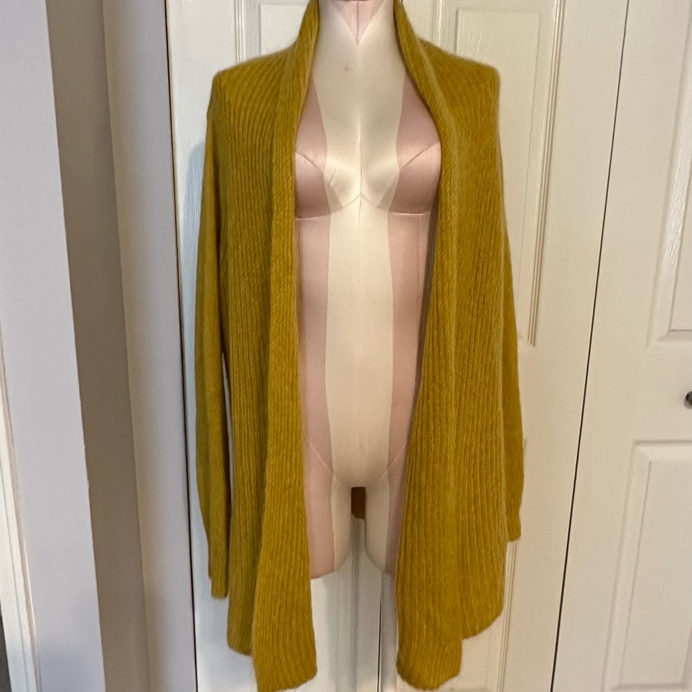 A. IDA Made In Italy Wool Blend Open Front Mustard Cardigan Women Size L